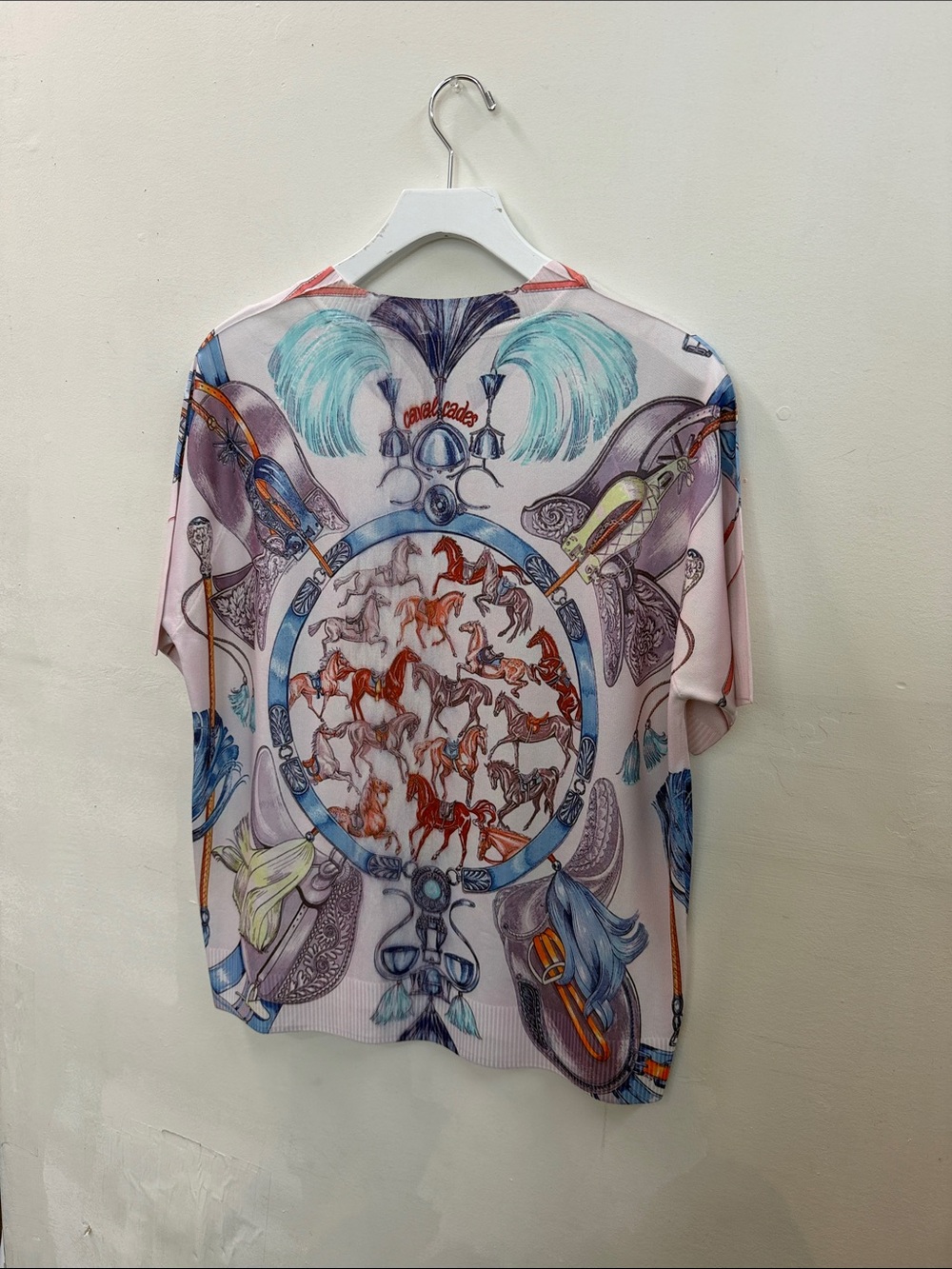 Silk-Feel Horse & Equestrian Print Top in Light Pink